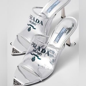 Prada Logo-print Plexiglas high-heel slides sz 37